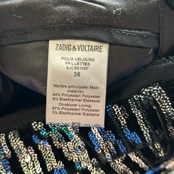 Zadig and Voltaire Polis Velours Pant Velour Black Silver Sparkle Sz 38 US M NEW - Picture 10 of 14
